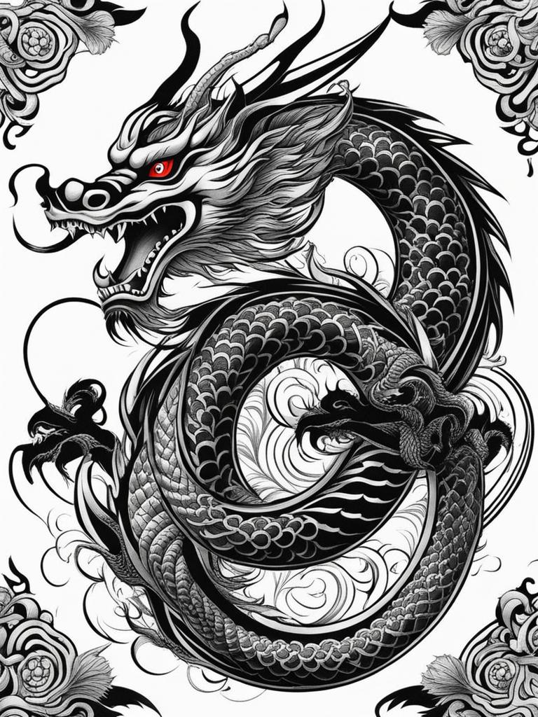 Japanese dragon tattoo designs, Creative and detailed designs for Japanese dragon tattoos.  color, tattoo style pattern, clean white background