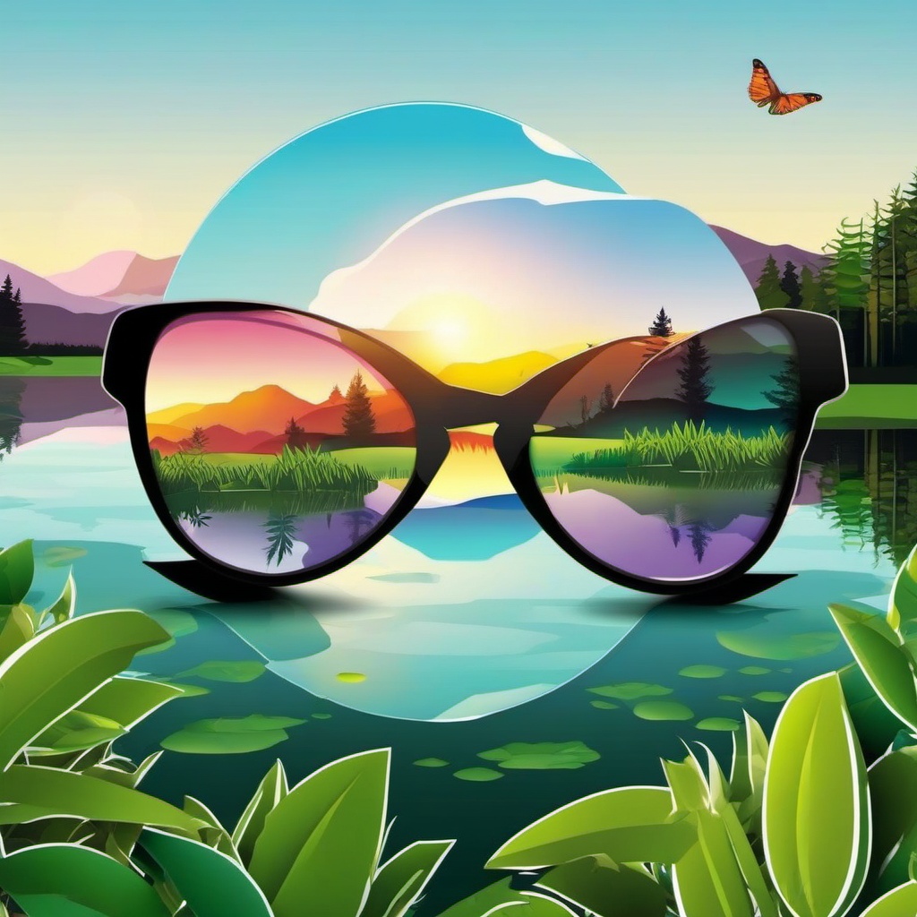 Sunglasses with Reflection in Nature Sticker - Sunglasses with a reflection of nature, ,vector color sticker art,minimal