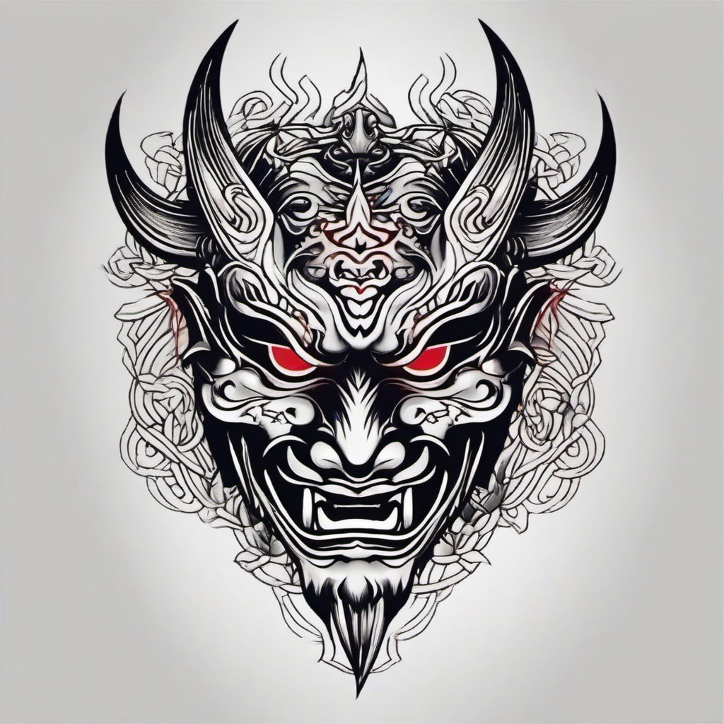 oni mask small tattoo  simple color tattoo,white background,minimal