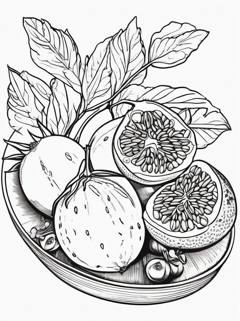 Fruit Coloring Pages - Passionfruit with seeds visible  simple coloring pages