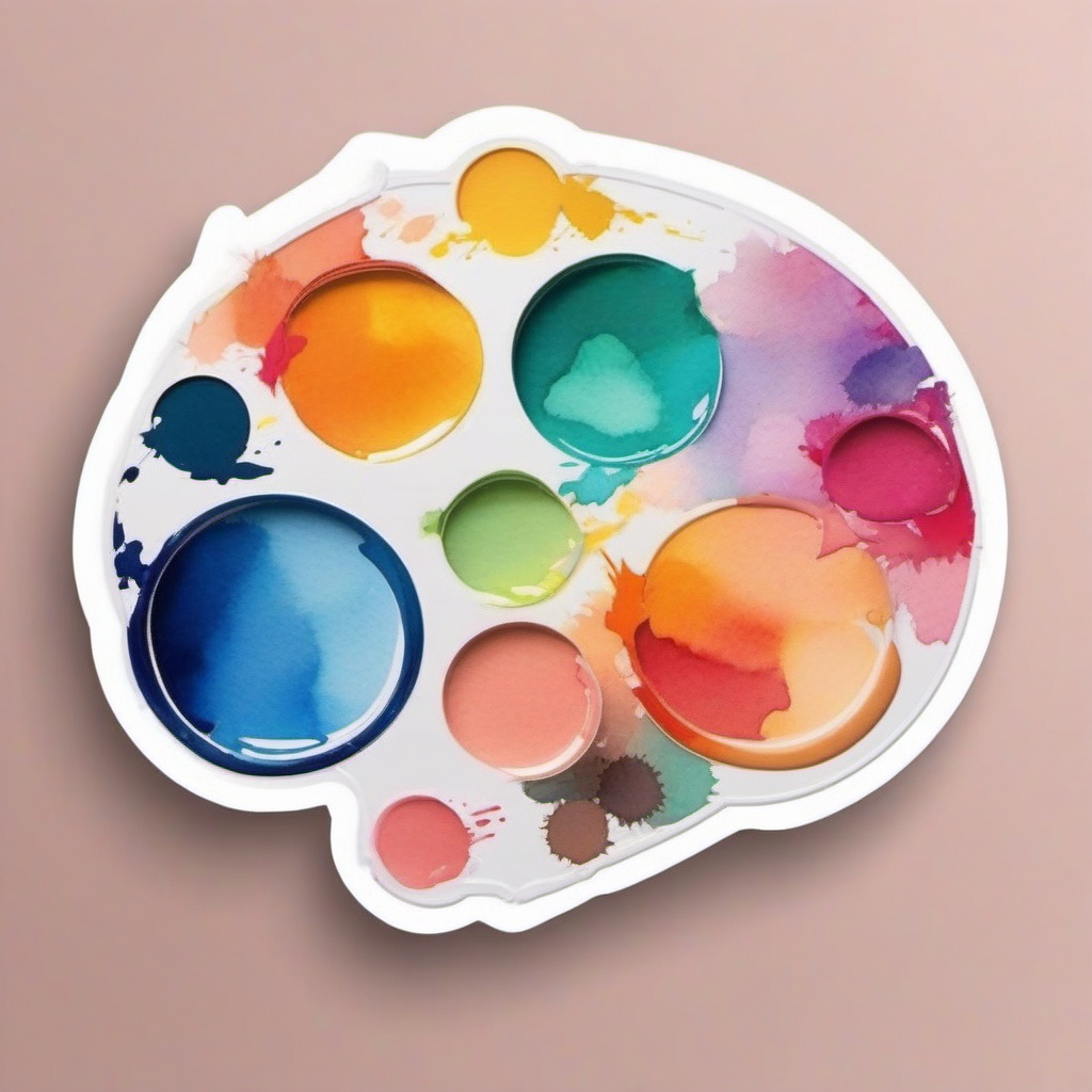 Palette with Watercolor Splashes Sticker - Palette surrounded by watercolor splashes, ,vector color sticker art,minimal