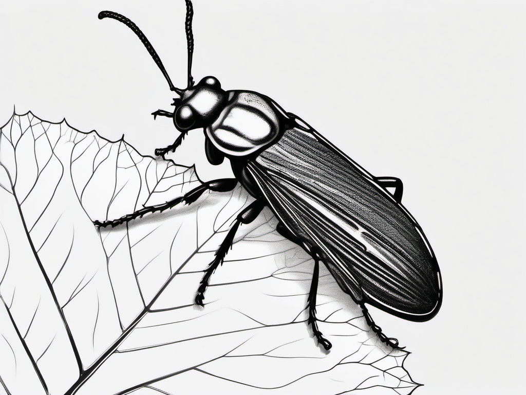 drawing of a bug on a leaf  minimal rough sketch scribbles,doodles,black and white