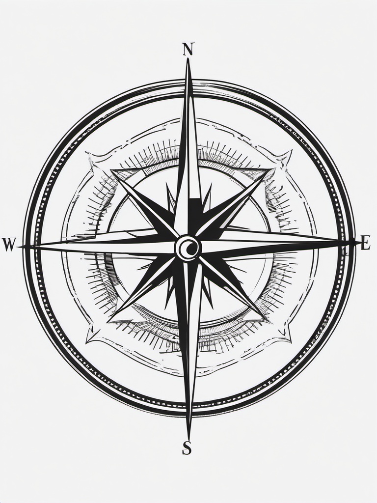 Cool Compass Design - Sty  simple vector tattoo,minimalist,white background