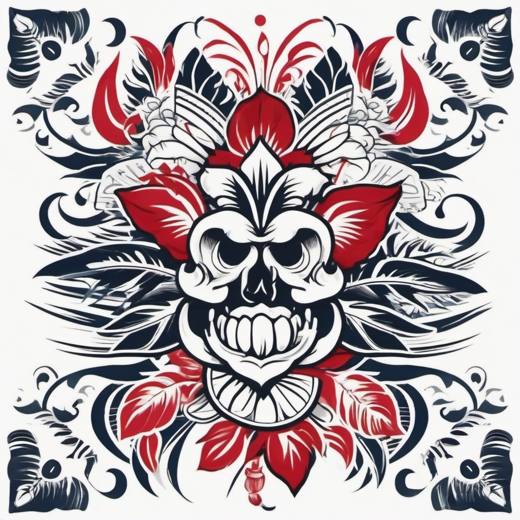 American Traditional Hawaiian Tattoo - Combine classic American traditional tattoo style with Hawaiian elements for a timeless and unique design.  simple vector color tattoo,minmal,white background