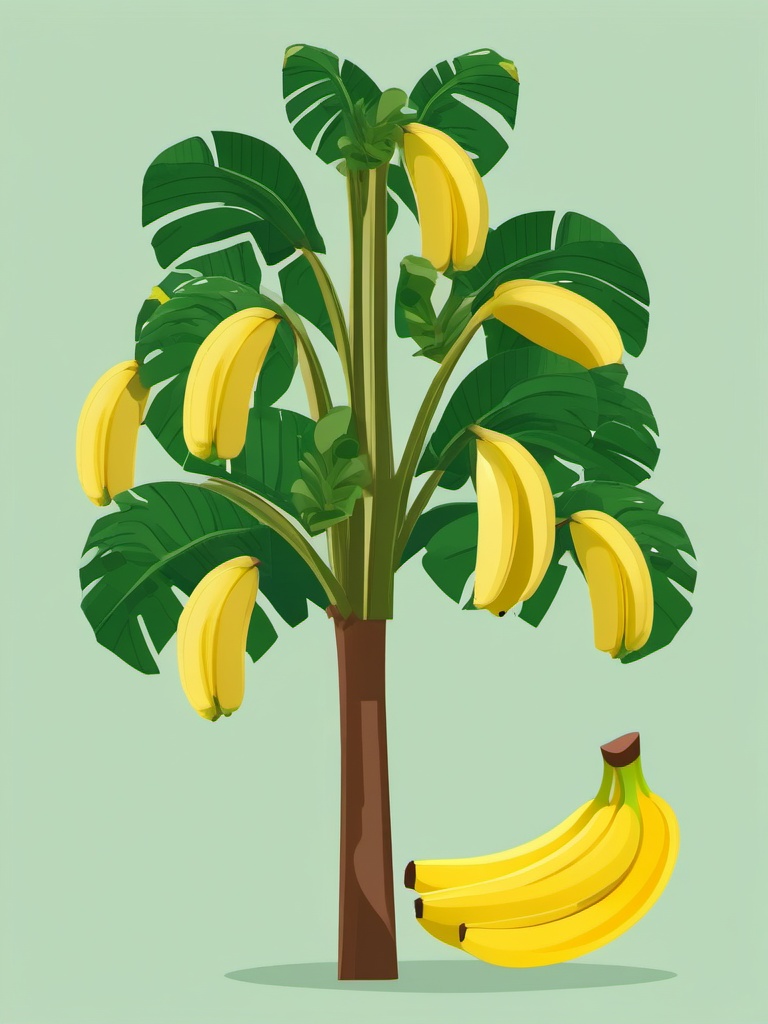 Banana Tree Clipart - A banana tree with clusters of green bananas.  color vector clipart, minimal style