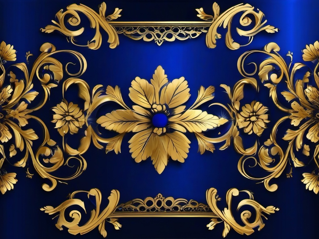 Blue And Gold Background-Royal blue with golden floral elements around the edges  background wallpaper