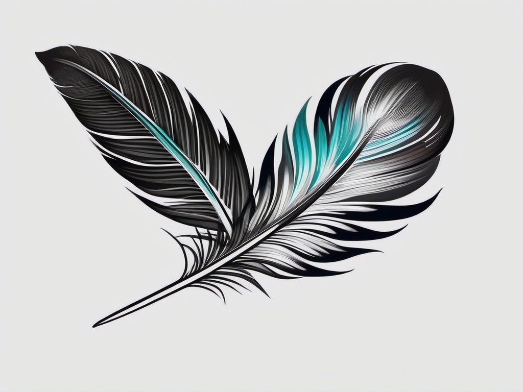 huia feather tattoo  simple color tattoo,minimalist,white background