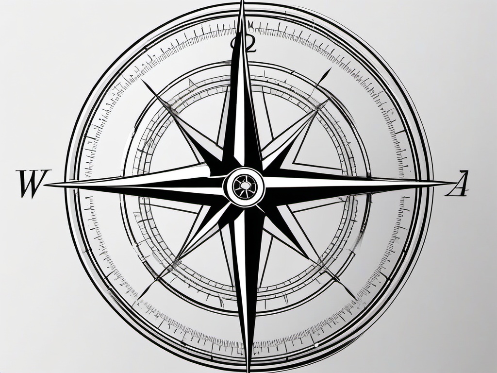 Realism Compass Tattoo - Realistic representation of a compass tattoo.  simple vector tattoo,minimalist,white background