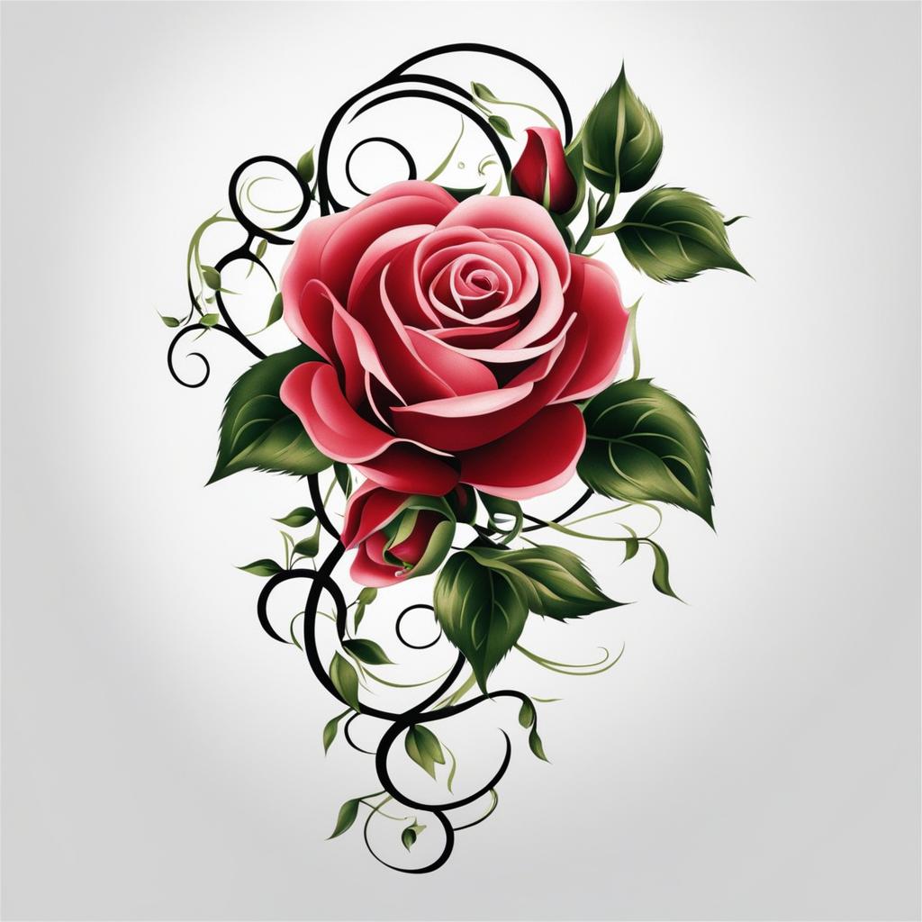 Rose vine tattoo, Tattoos featuring vines adorned with roses.  color, tattoo patterns, white clean background