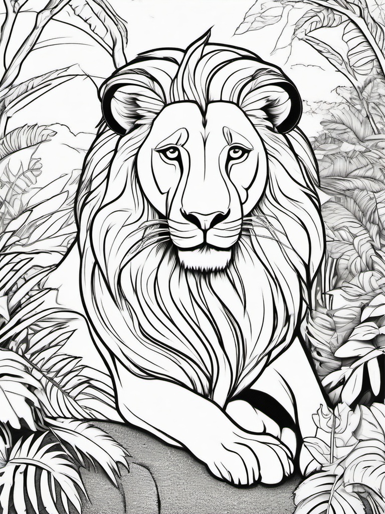 Lion Coloring Pages - Lion interacting with jungle animals  simple coloring pages