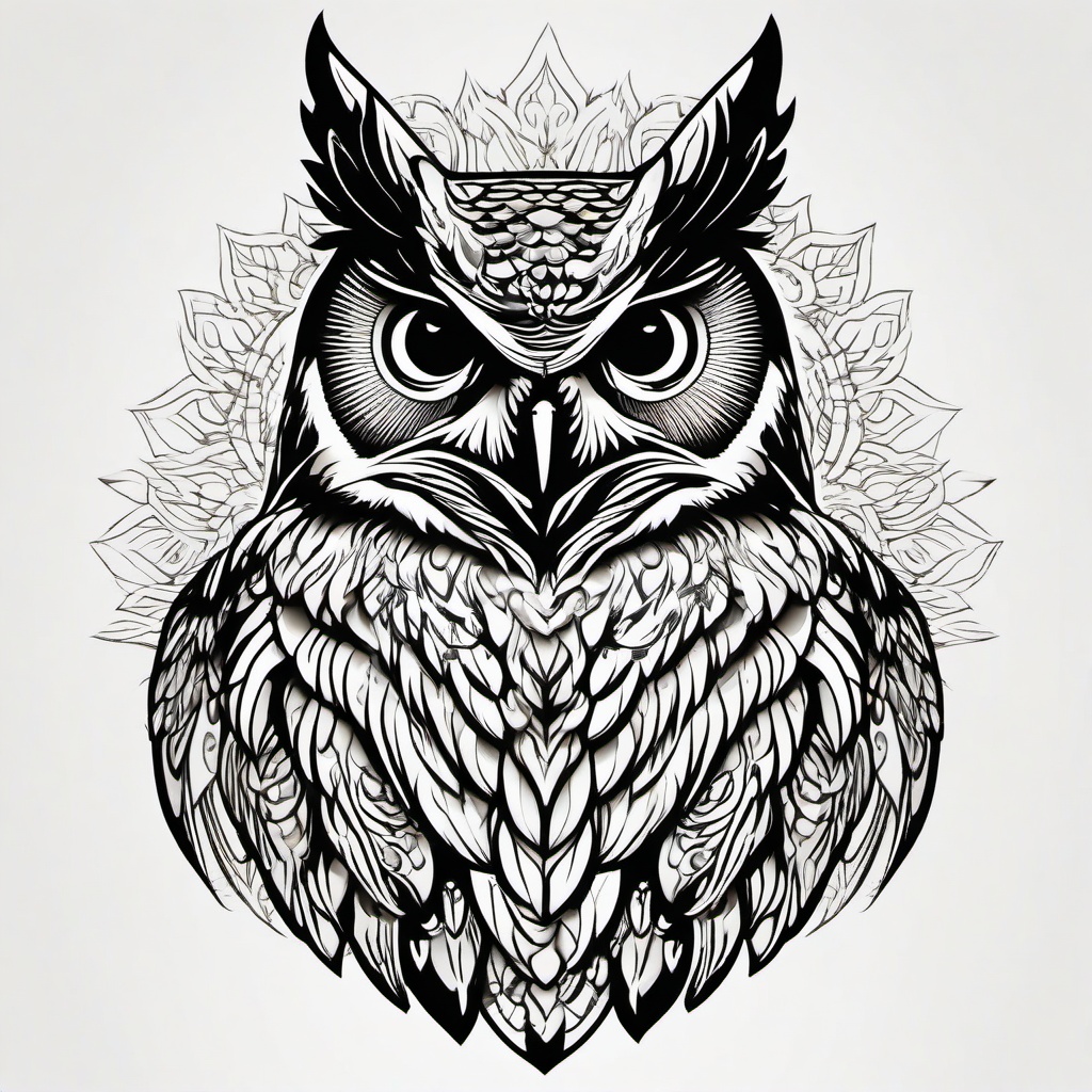 Great Horned Owl Tattoo - Embrace the majesty of great horned owls in a tattoo design.  simple color tattoo,vector style,white background