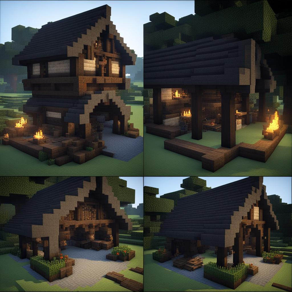 medieval blacksmith's workshop with anvils and forges - minecraft house design ideas minecraft block style