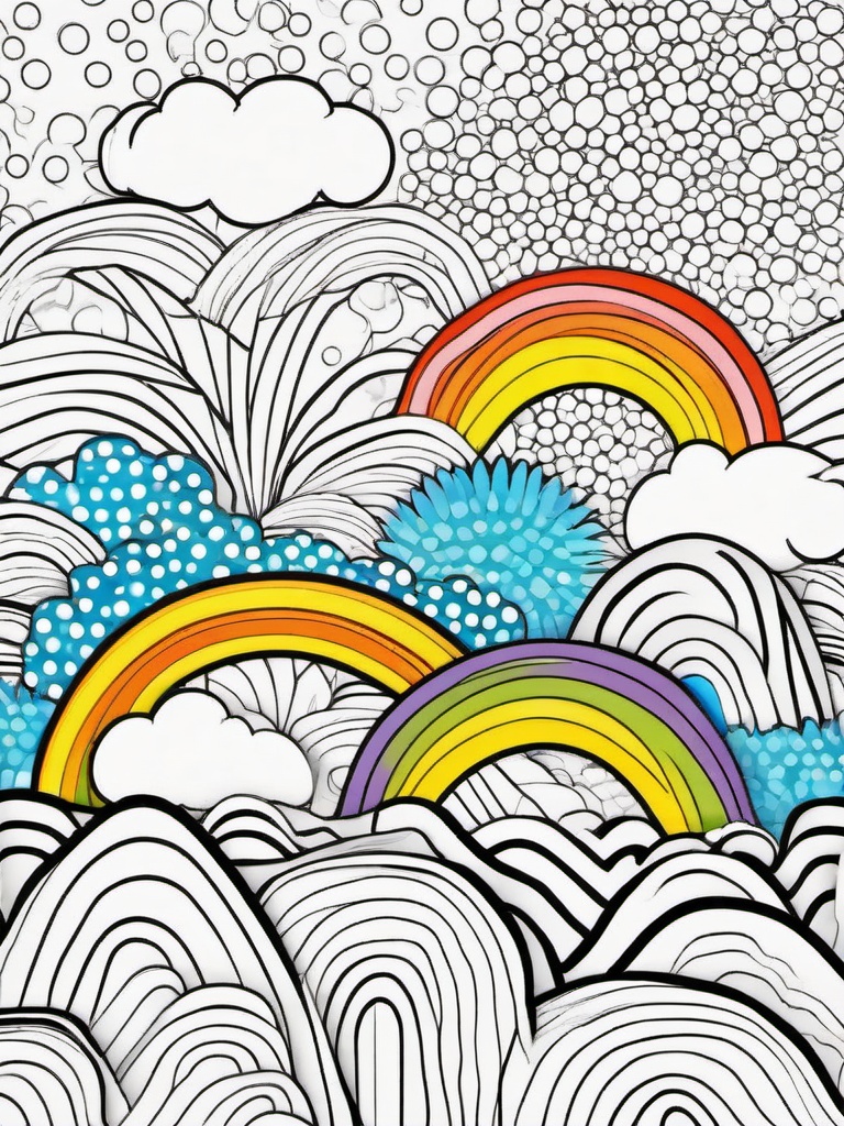 Rainbow Coloring Page - Whimsical rainbow with polka dots.  easy,simple,minimal,coloring pages,black and white outline