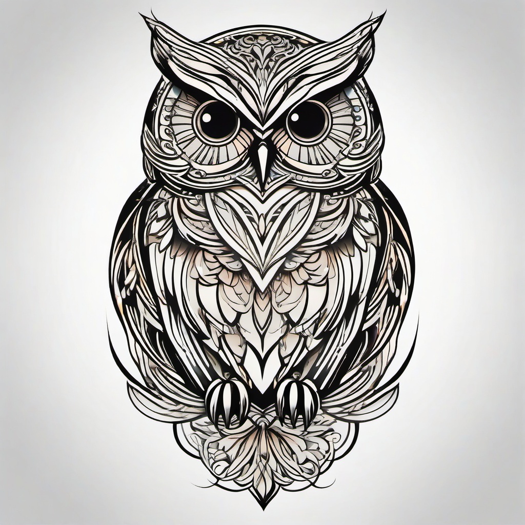 Art Nouveau Owl Tattoo - Showcase artistic elegance with an Art Nouveau-inspired owl tattoo.  simple color tattoo,vector style,white background