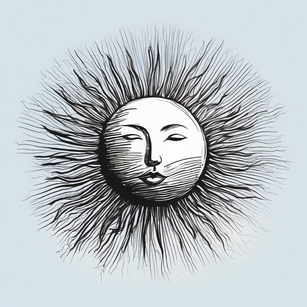 drawing of a sun in a blue sky  minimal rough sketch scribbles,doodles,black and white