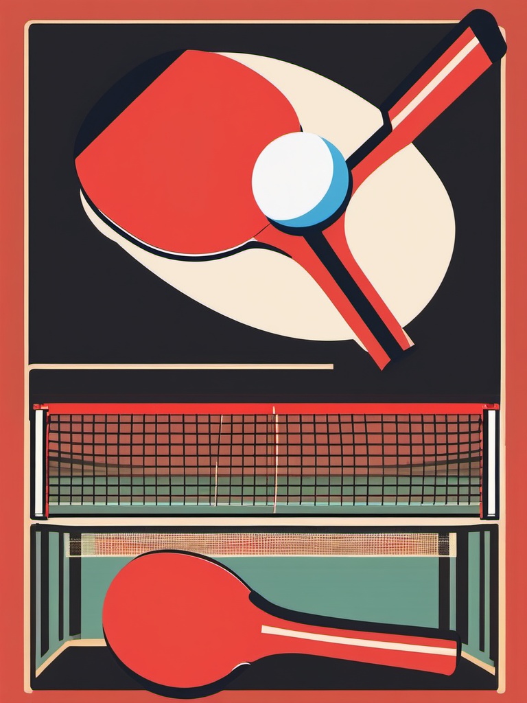 Table Tennis Paddle Clipart - A table tennis paddle and ball in play.  color vector clipart, minimal style