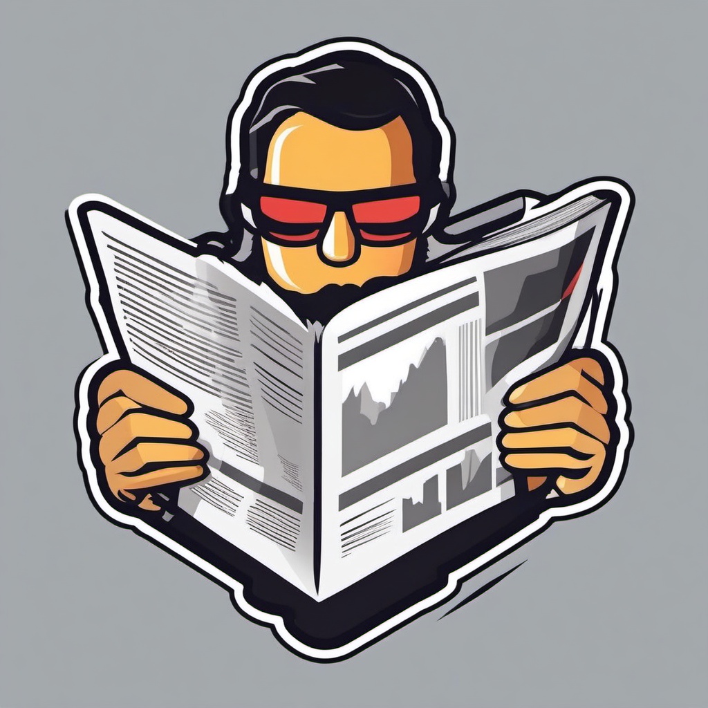 Reading Newspaper Sticker - Current affairs, ,vector color sticker art,minimal