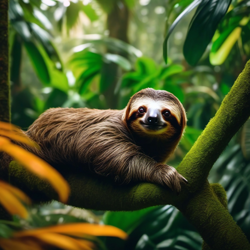 Cute Sloth Relaxing in a Lush Rainforest 8k, cinematic, vivid colors