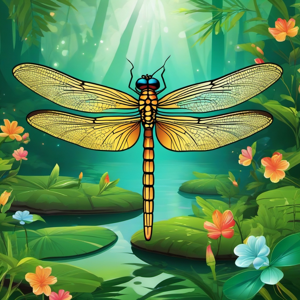 Dragonfly clipart - dragonfly in a magical forest  clipart