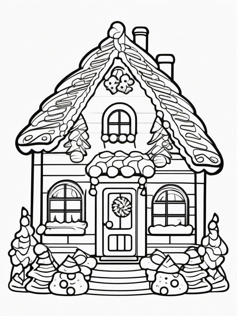 Gingerbread House Coloring Pages - Sweet Treat with Icing and Candy  minimal black outline printable sheet, coloring page