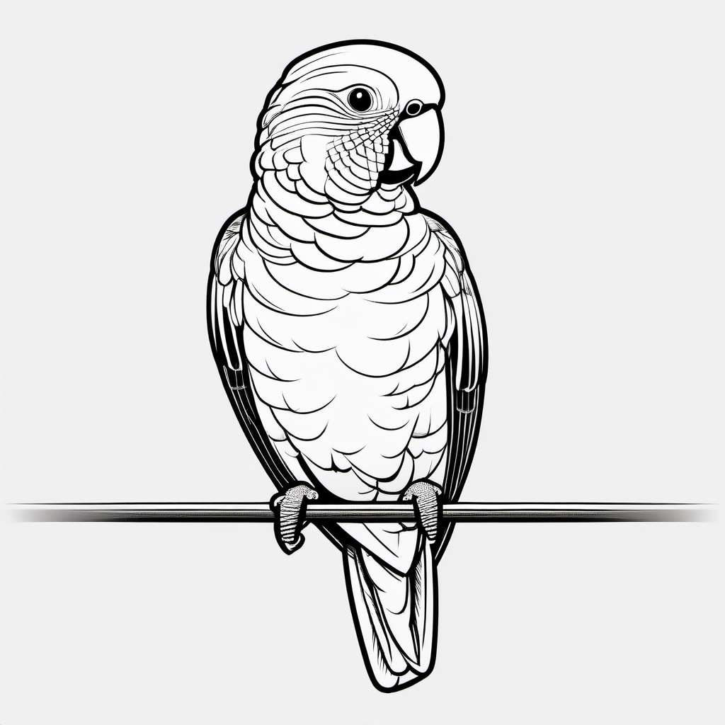 Parakeet Tattoo - Talkative parakeet perched on a swing  few color tattoo design, simple line art, design clean white background