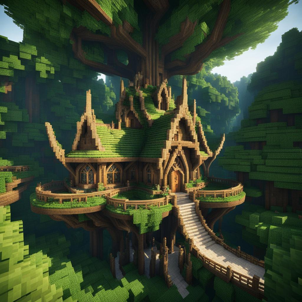 elven kingdom in the treetops of a mystical forest - minecraft house design ideas 