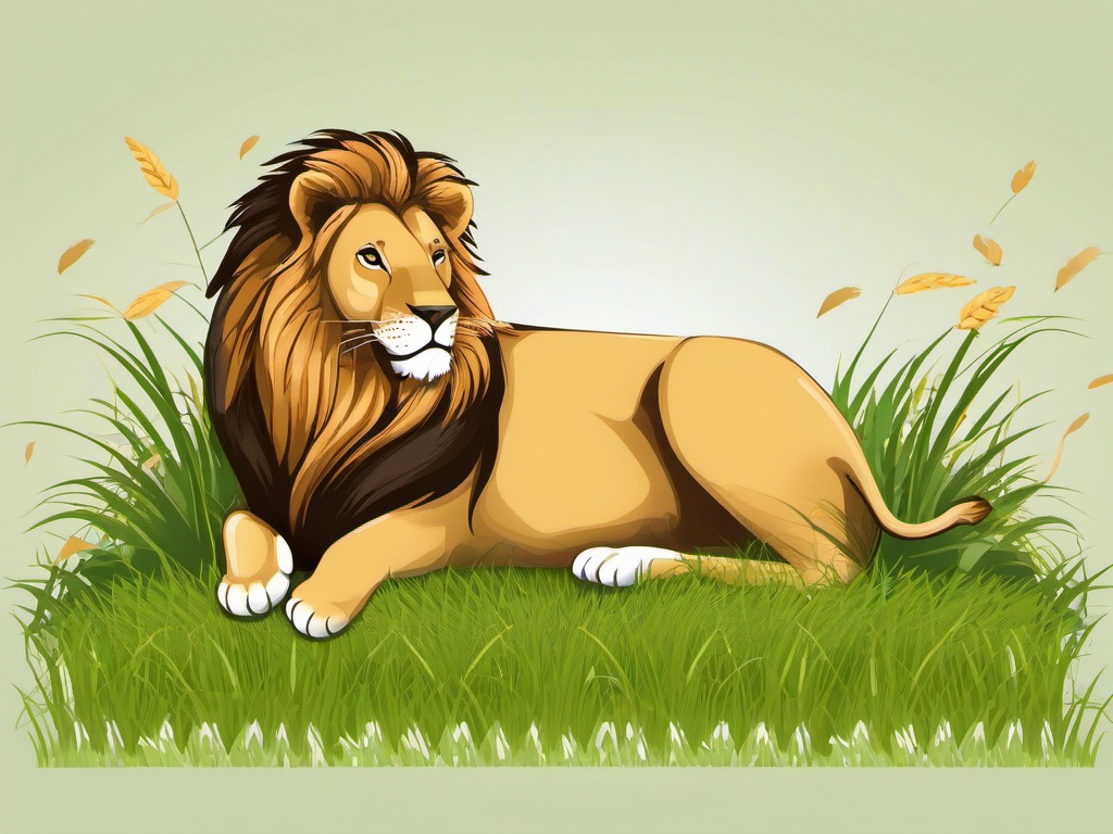 Lion clipart - lion lounging in the grass  