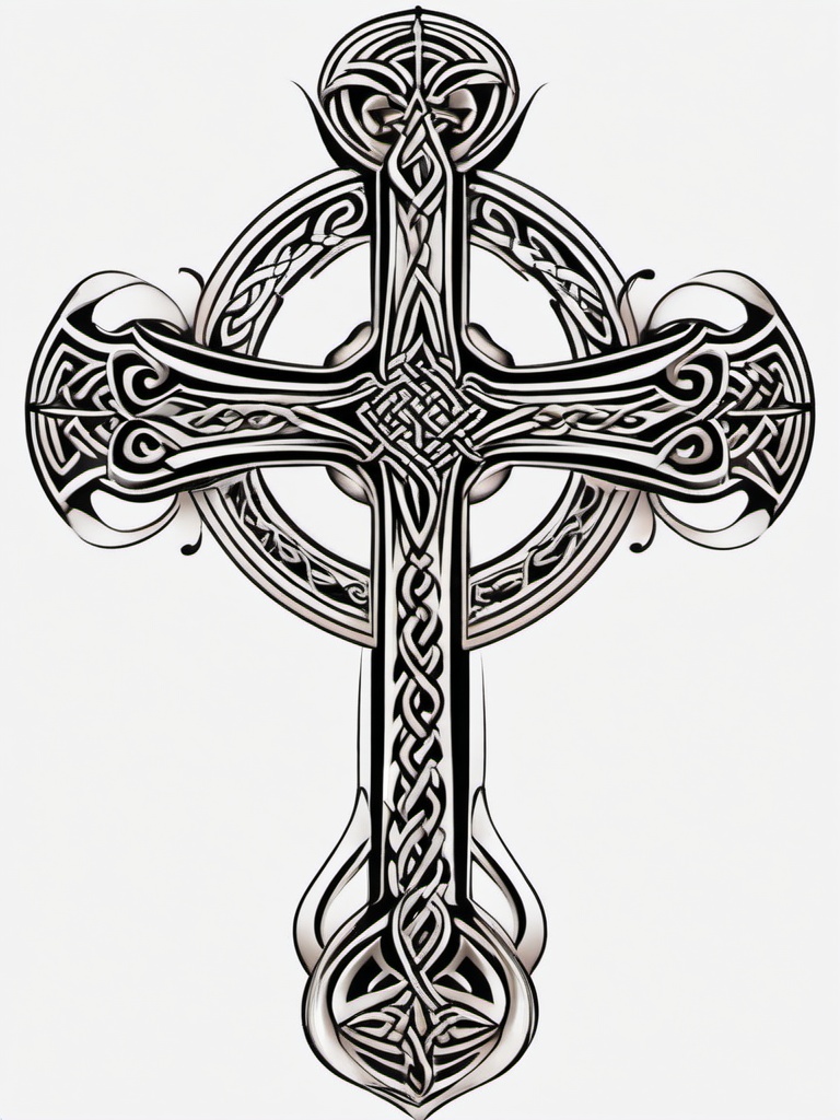 tribal celtic cross  simple color tattoo,minimal,white background