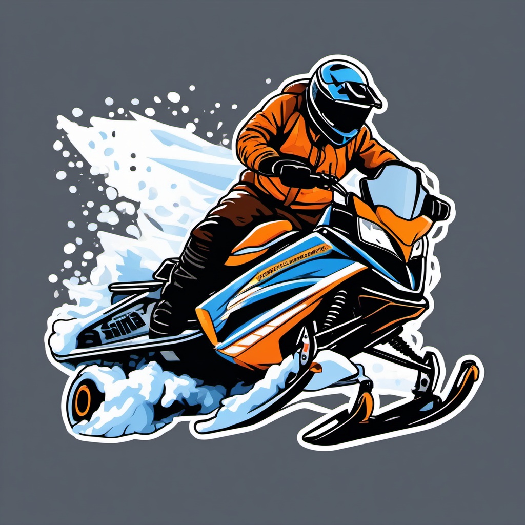 Snowmobile Drift Sticker - Snowy maneuvers, ,vector color sticker art,minimal