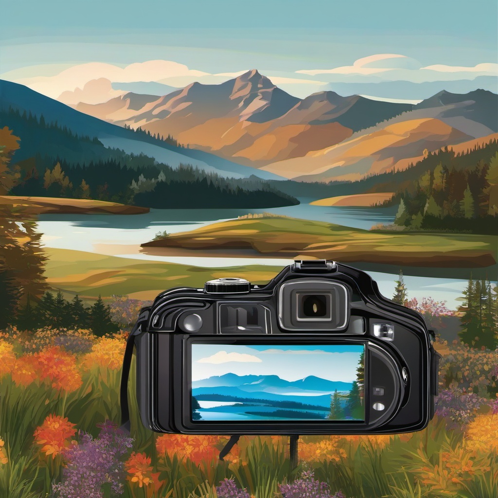 Camera clipart - camera with a scenic view  