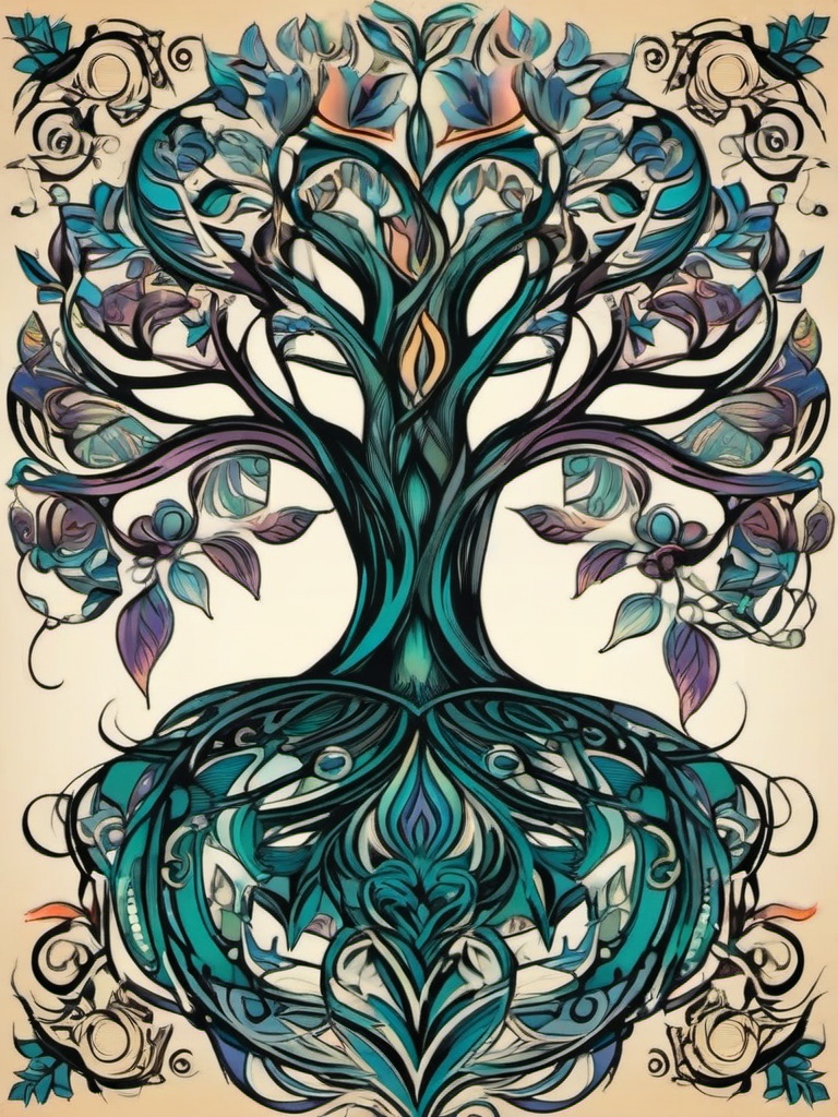 spiritual feminine unique tree of life tattoo  simple vector color tattoo