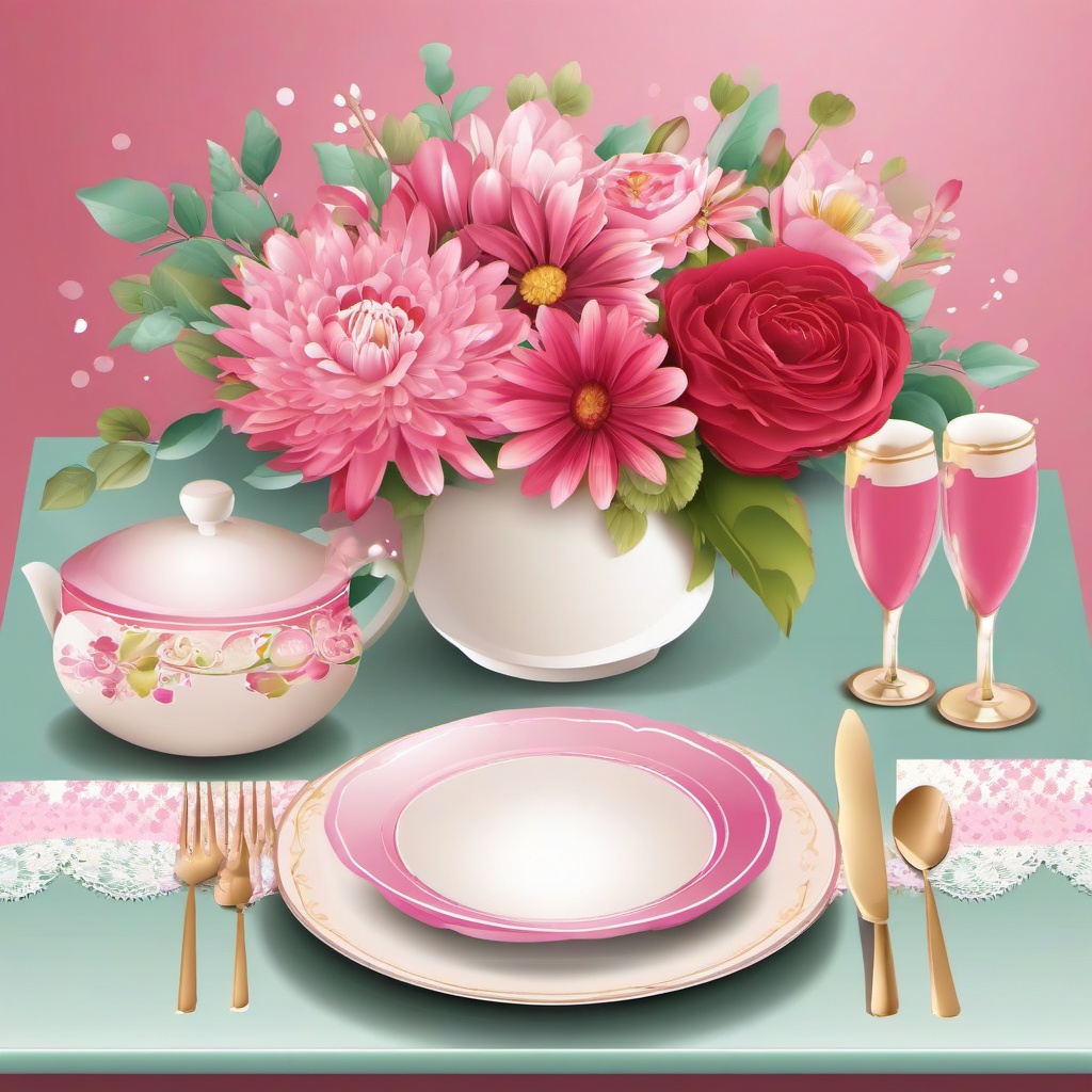 Mothers Day clipart - decorative table setting for Mother's Day  