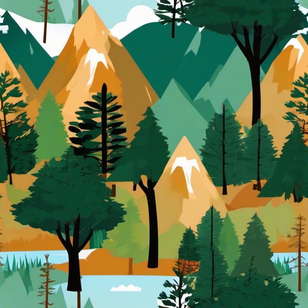 Mountain clipart - mountain with trees and wildlife  