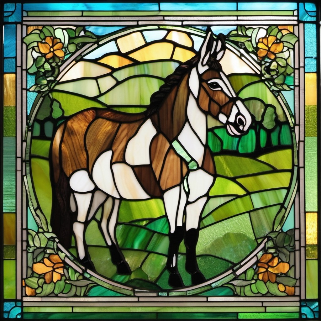 Stained Glass Donkey - Embrace the charm of farm life with stained glass donkey designs, featuring these endearing animals in colorful and whimsical compositions.  