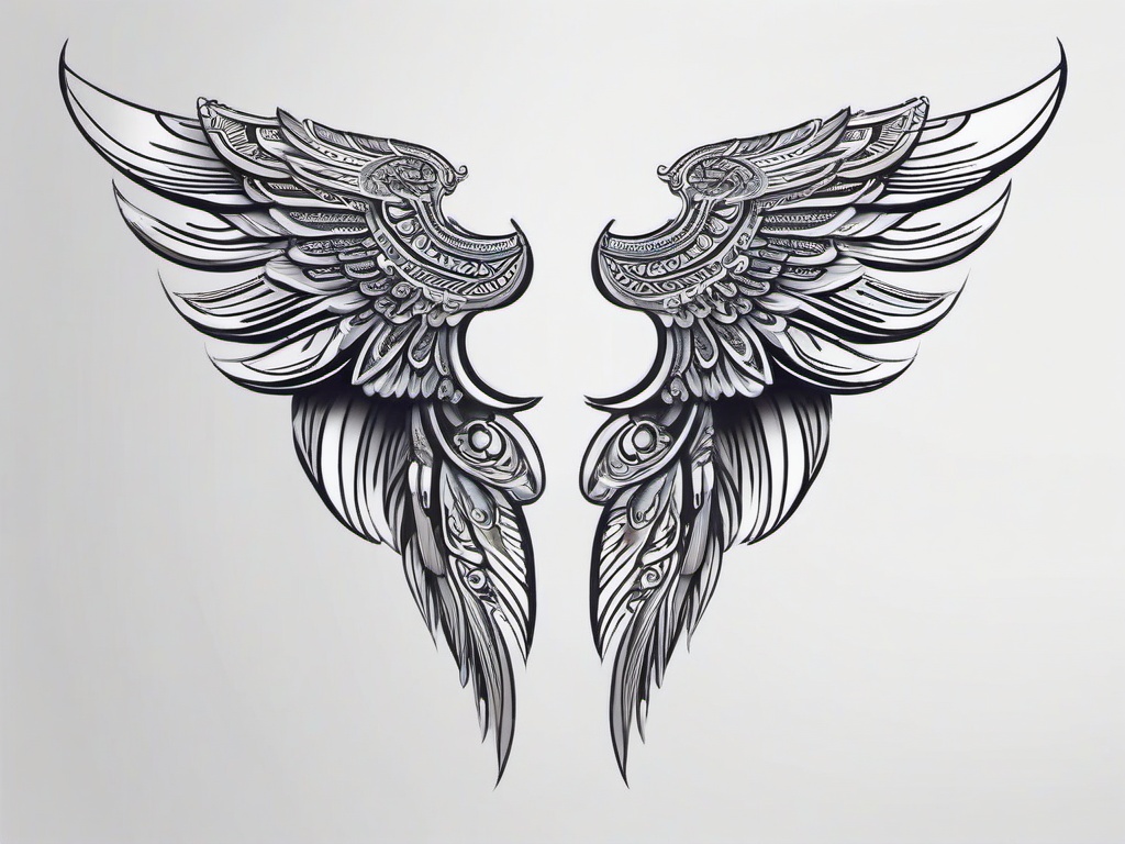 maori angel wings  simple color tattoo,minimalist,white background