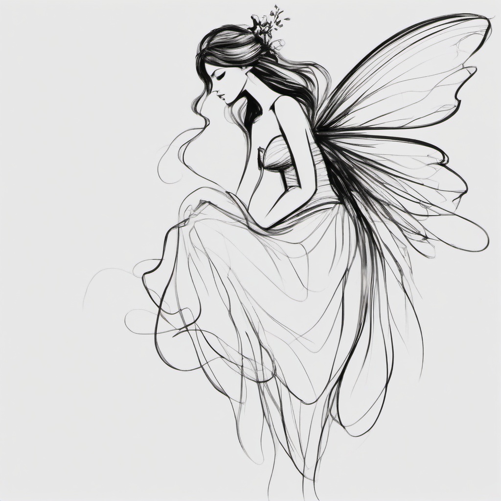 sketch of a fairy  minimal rough sketch scribbles,doodles,black and white