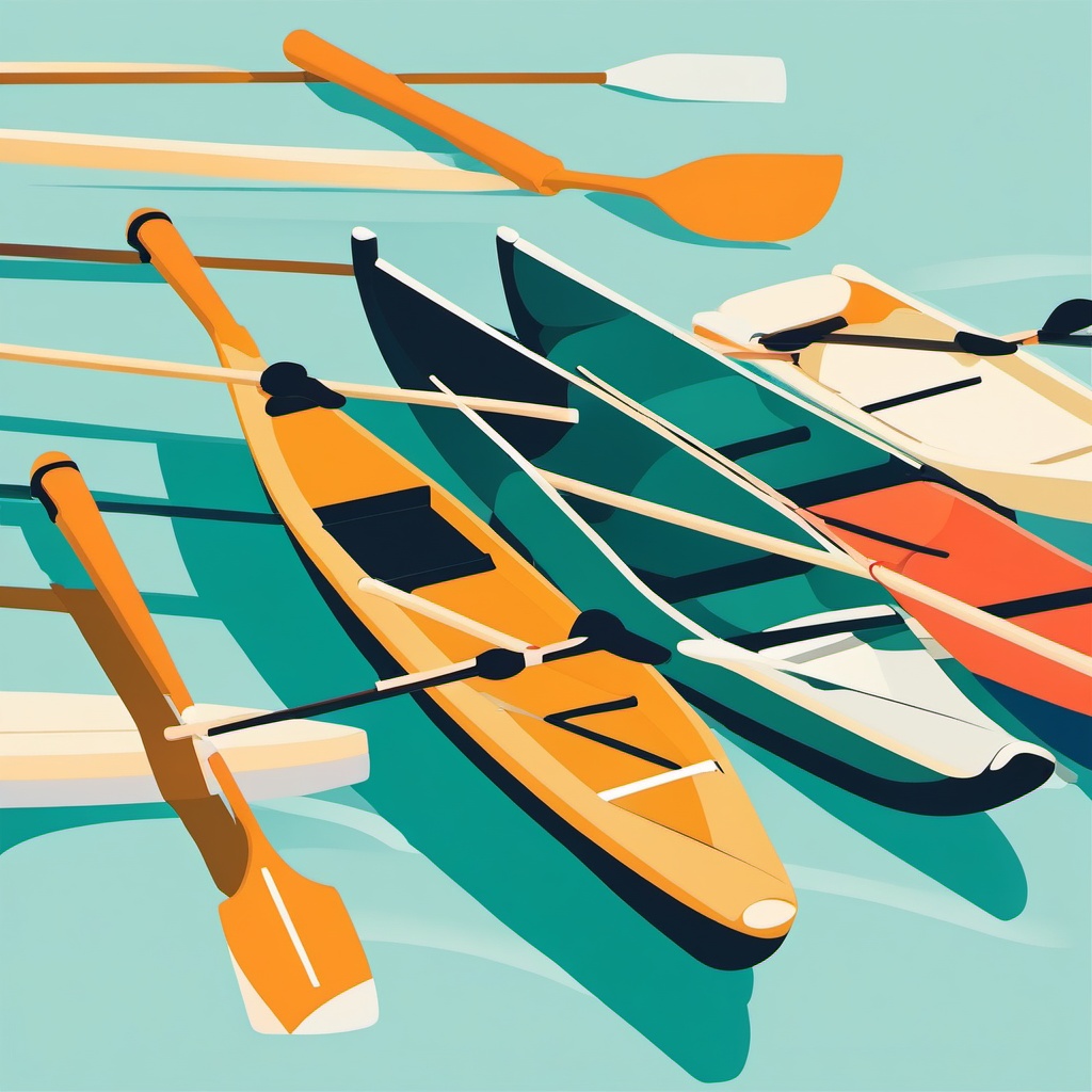 Rowing Oars and Boat Clipart - Rowing oars and a boat for rowing.  color vector clipart, minimal style