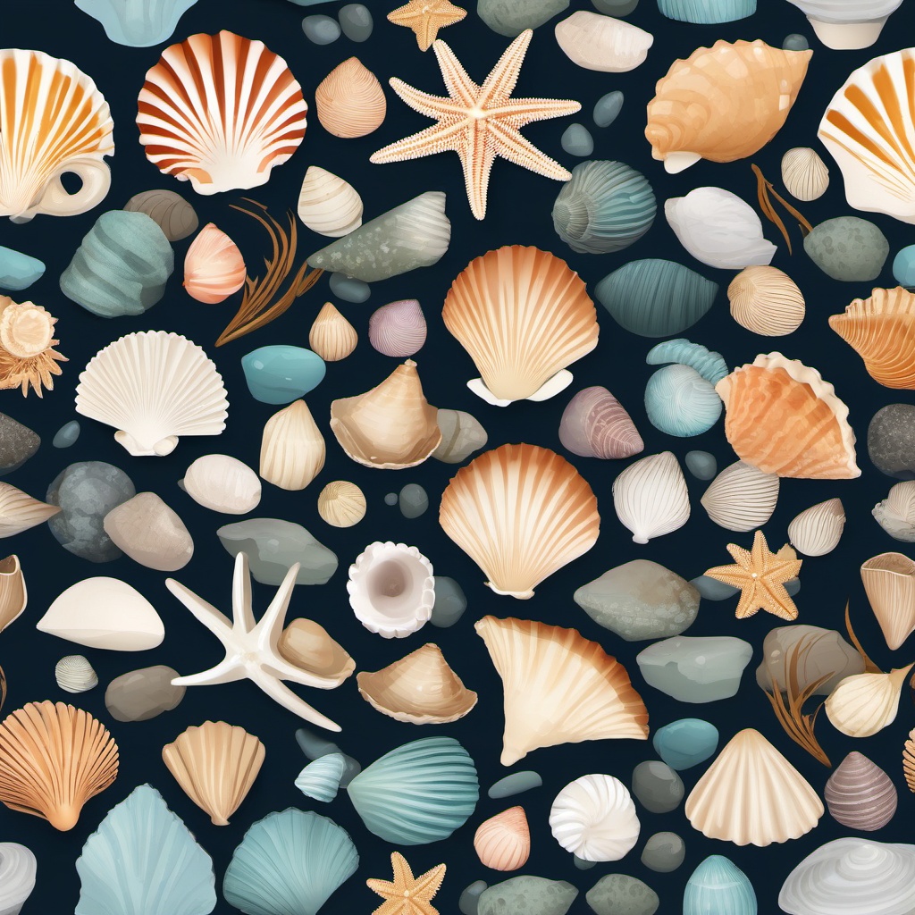 Beachcombing Finds clipart - Seashell treasures on display, ,vector color clipart,minimal