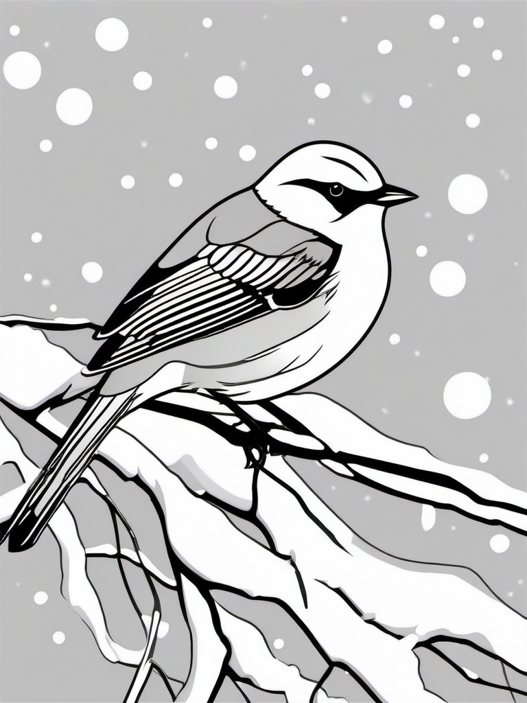 Winter Bird Coloring Pages - Birds Perched on Snowy Branches  minimal black outline printable sheet, coloring page