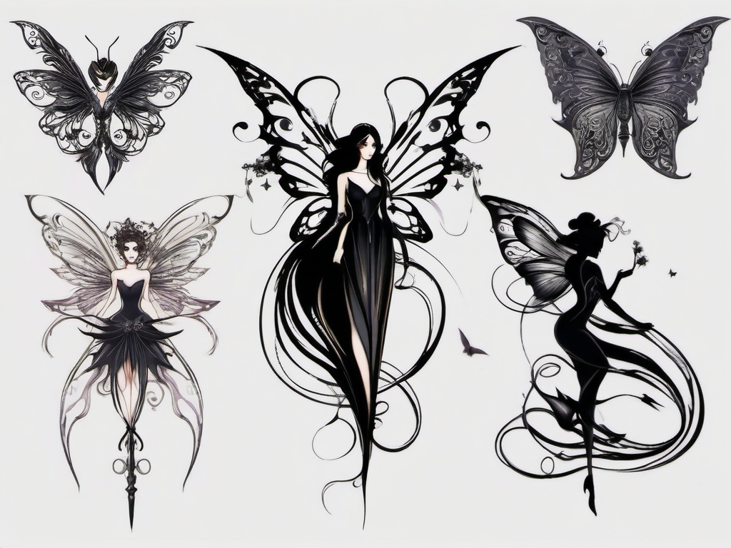 dark fairy tattoo ideas  simple color tattoo style,white background