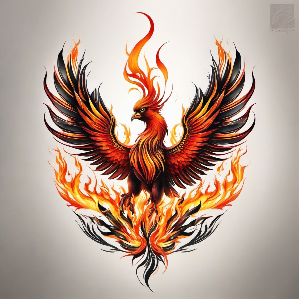 fiery phoenix tattoo  simple color tattoo,white background