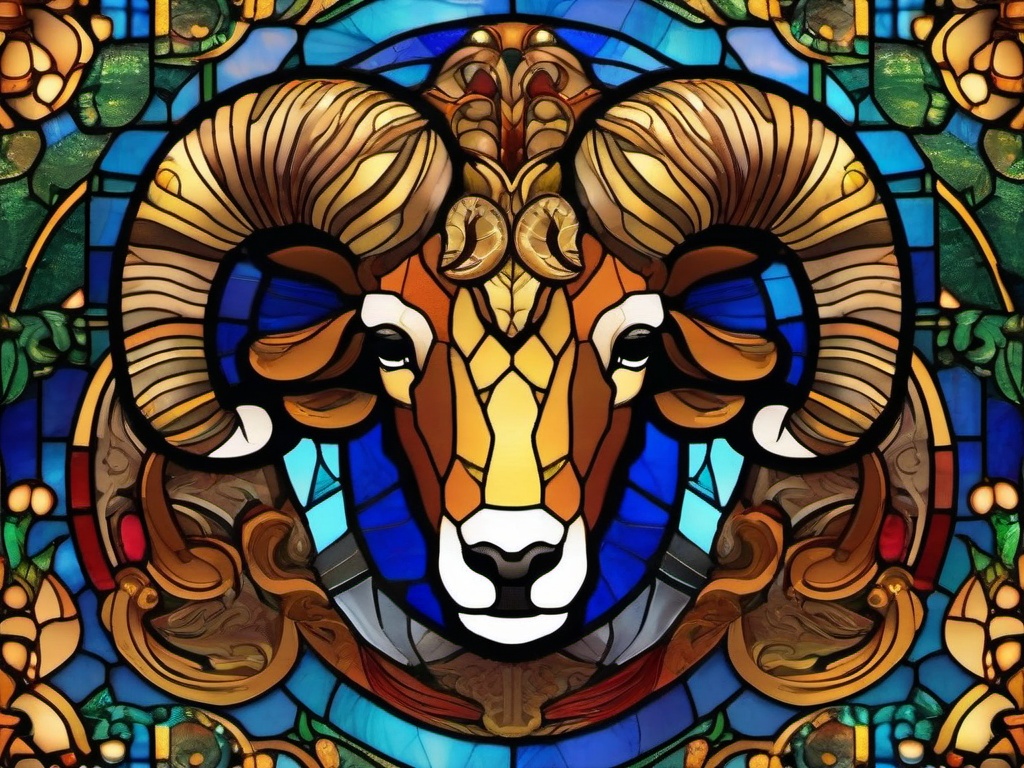 Stained Glass Ram - Ram with curled horns  