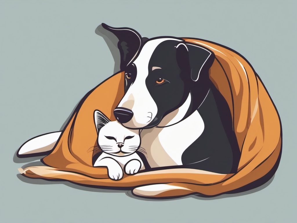 Dog clipart - dog cuddling with a cat  