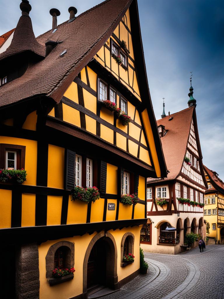 german fachwerk houses, with timbered facades, add charm to rothenburg ob der tauber, germany. 