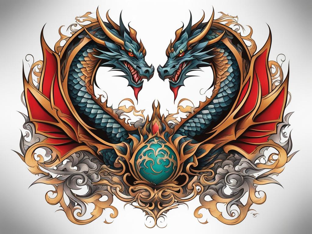 Tattoo dragon chest, Striking and bold dragon tattoos designed for the chest.  color, tattoo style pattern, clean white background