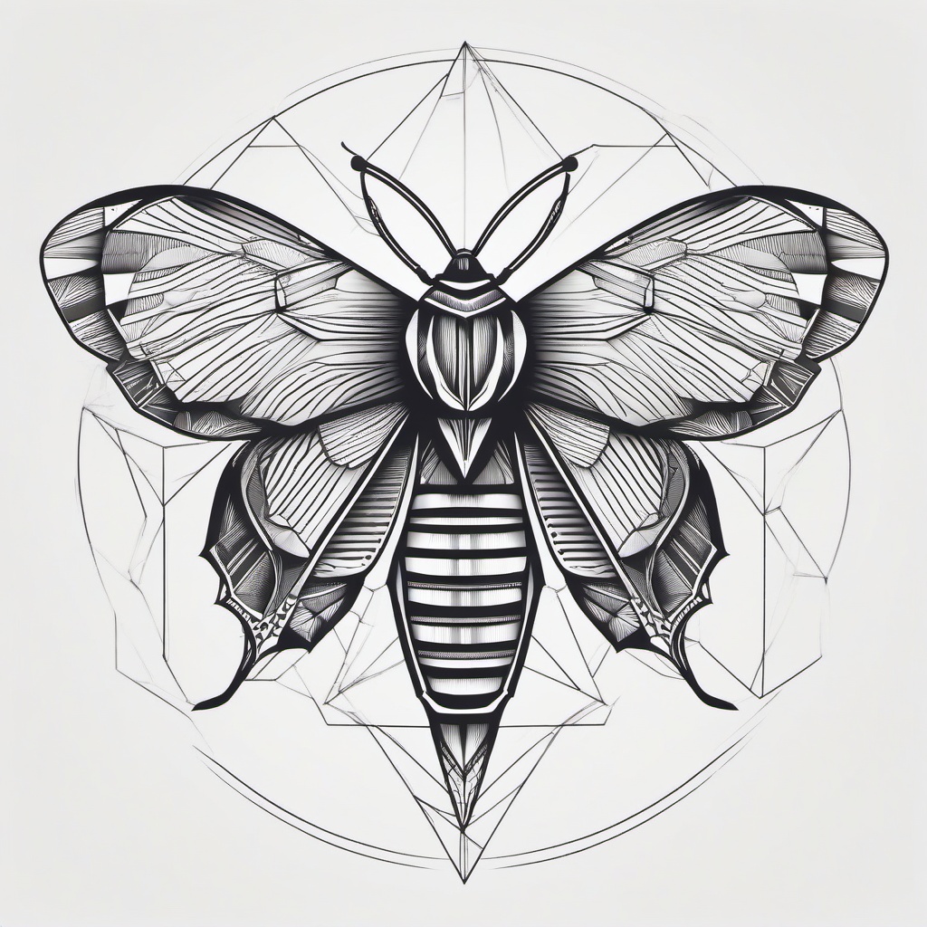 Moth Geometric Tattoo - Explore the intersection of nature and geometry with a tattoo featuring a geometrically inspired moth design.  simple vector color tattoo, minimal, white background