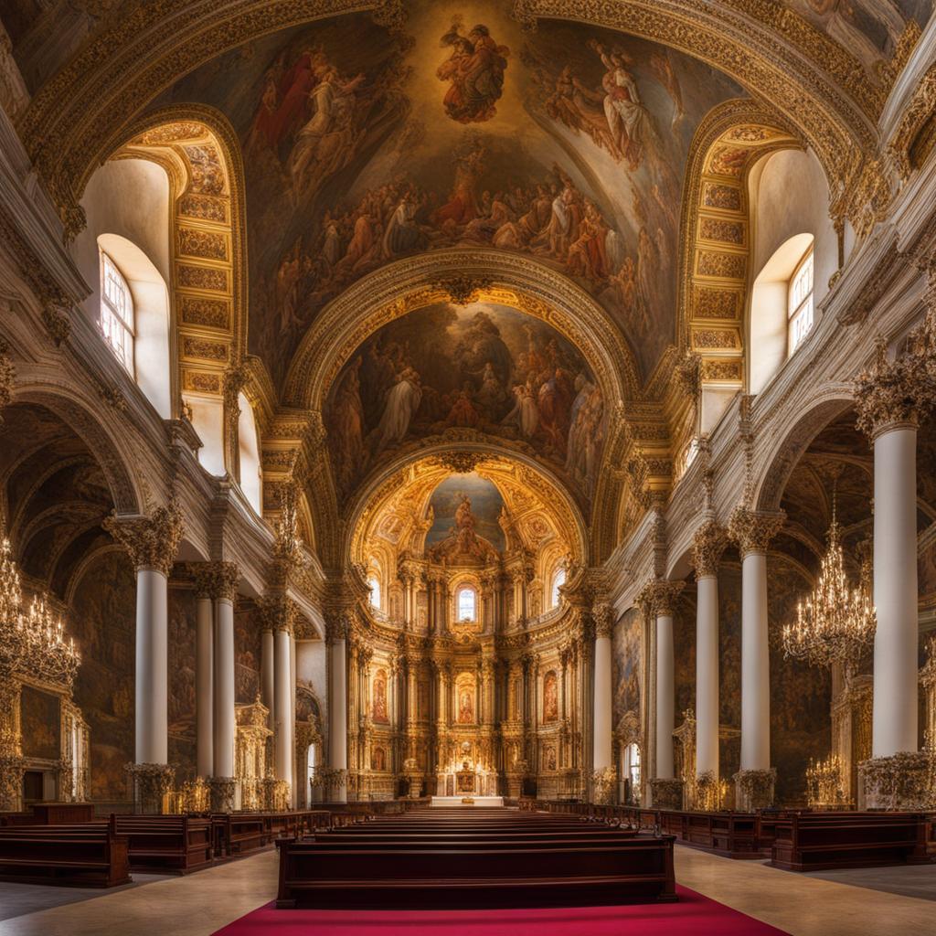 baroque churches, with elaborate frescoes, inspire awe in the historic cities of spain. 