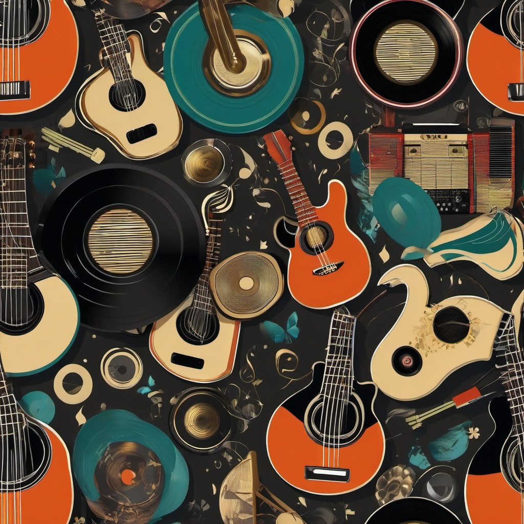 Music Wallpapers - Vintage Vinyl Records and Musical Instruments  intricate patterns, splash art, wallpaper art