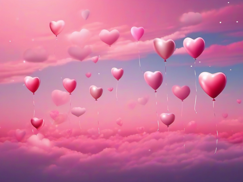 Valentines Day background - Heart-shaped balloons floating in a pink and white sky  aesthetic background wallpaper