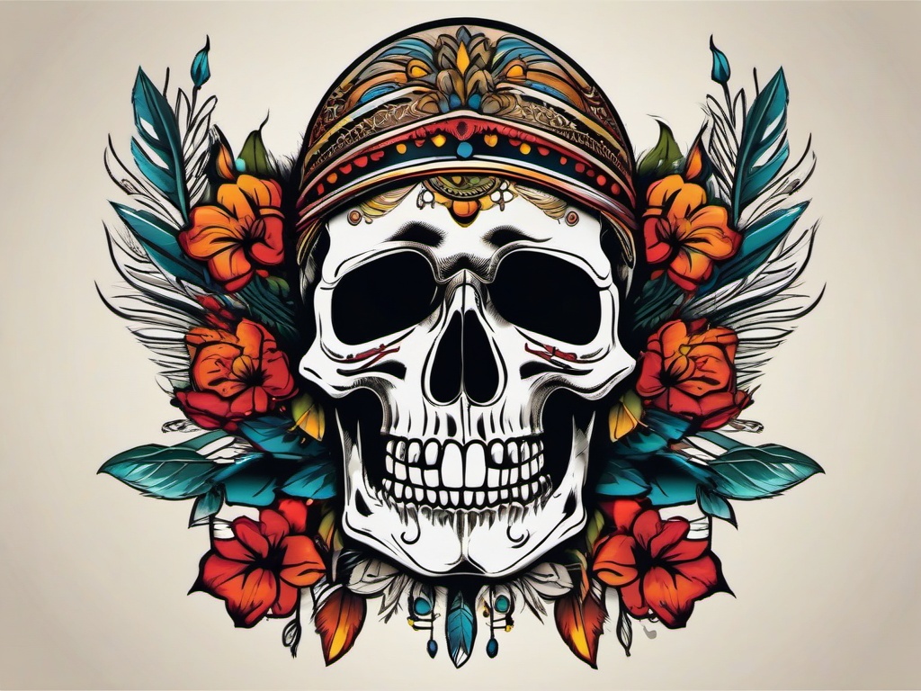 indian skeleton tattoo  simple vector color tattoo